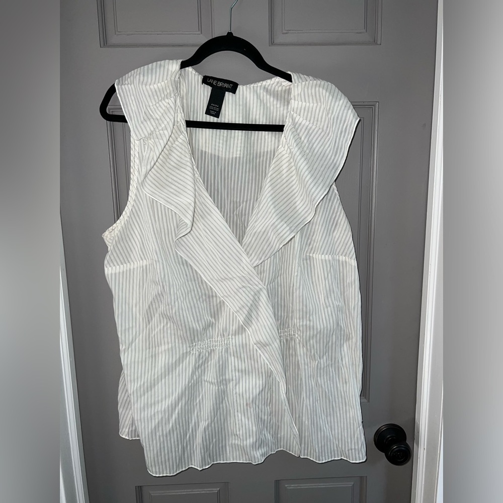 Off-White Sheer Ruffled Sleeveless Pinstripe Blouse 22/24W Lane Bryant
